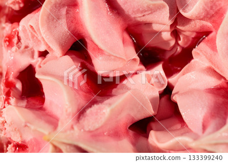 Melting Strawberry Ice Cream in Sunlight Close-Up 133399240