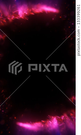 Glowing pink and red flame-like energy forming a frame around dark space in abstract design 133399261