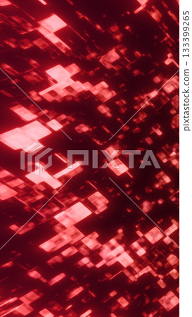 Abstract glowing red cubes forming a digital 3D pattern, symbolizing data, energy, and futuristic cyber design 133399265