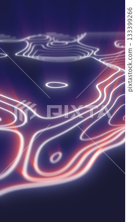 Smooth glowing topographic lines forming a futuristic 3D surface with soft neon highlights on dark background 133399266
