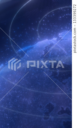 Futuristic glowing blue digital map of Earth with luminous orbit lines and particles on dark background Futuristic glowing blue digital map of Earth with luminous orbit lines and particles on dark background 133399272