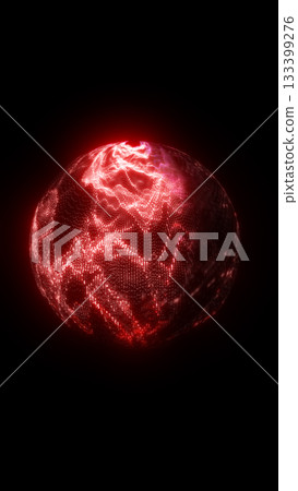 Abstract glowing red sphere made of light particles against a dark background, symbolizing digital energy Abstract glowing red sphere made of light particles against a dark background, symbolizing digital energy 133399276