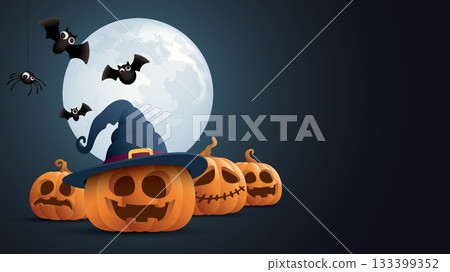 3D funny Halloween night background graphic illustration have blank space. 133399352