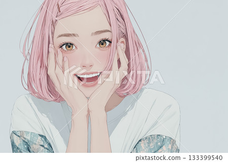 艾米系列：雙手托腮的微笑姿勢 133399540