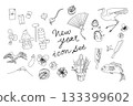 New Year's simple hand-drawn vector material set 133399602