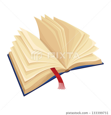 Old open book with empty page. Wisdom or education concept. Vintage library design element. Ancient writing stationery symbol for poetry work or education 133399731