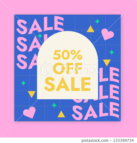 Design with Graphic Memphis Element. Background Retro Art for Advertising, Web, Social Media, Poster, Banner, Cover. Sale offer 133399734