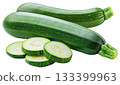 Fresh green zucchini with slice isolated on white background png transparent clipart. 133399963