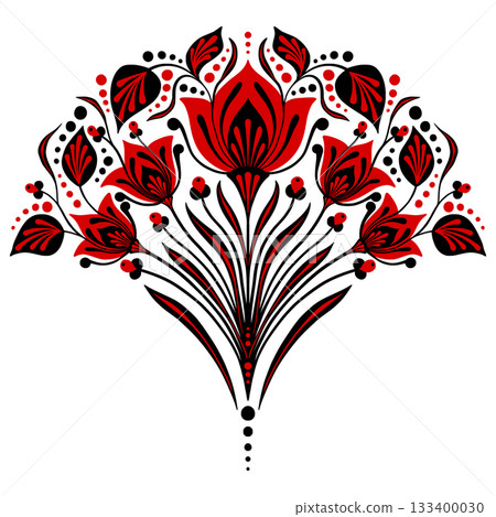 Red and Black Art Nouveau Isolated Vector Floral Shape for Traditional Damask Pattern Design 133400030