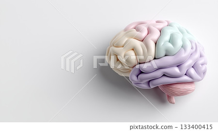 Colorful model of a human brain displayed against a clean background Colorful model of a human brain displayed against a clean background 133400415