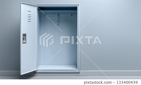 Empty locker in a minimalist room with plain walls and floor Empty locker in a minimalist room with plain walls and floor 133400439