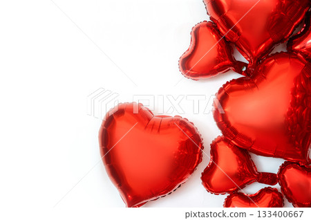 frame for text and foil balloons in the shape of hearts 133400667