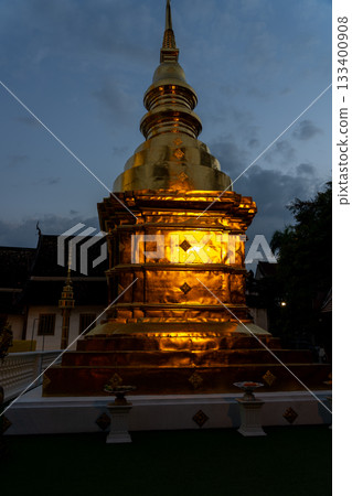 Illuminated temple at night in Chiang Mai, Thailand Illuminated temple at night in Chiang Mai, Thailand 133400908