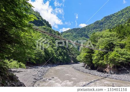 Sarunamibashi, a suspension bridge over the Sumata River deep in the mountains 133401158