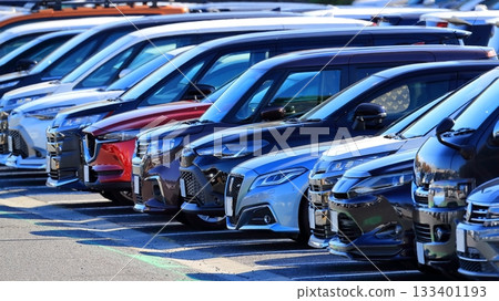 Passenger cars lining up in the parking lot Passenger cars lining up in the parking lot 133401193