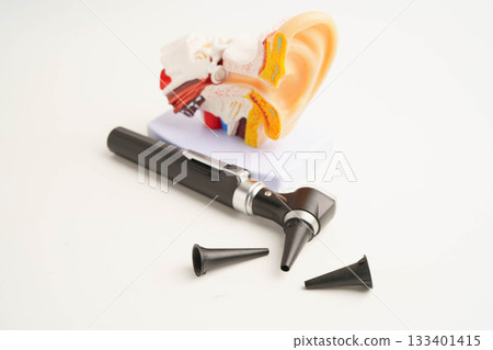 Otoscope for audiologist or ENT doctor use otoscope checking ear and treate hearing loss problem. Otoscope for audiologist or ENT doctor use otoscope checking ear and treate hearing loss problem. 133401415
