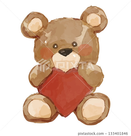 毛茸茸的小熊時光 | 水彩泰迪熊抱著一顆心 133401846