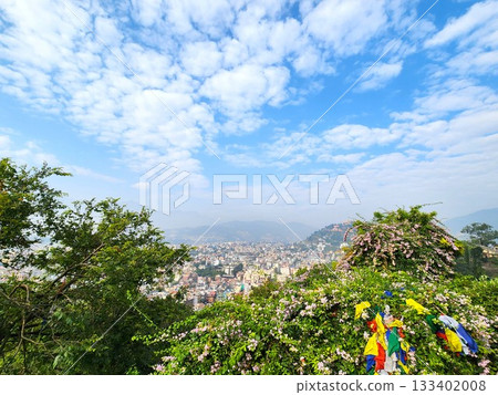 Landscape of Kathmandu Valley and flowering hills in Nepal 133402008
