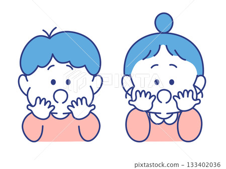 兒童面部表情、插圖、男性和女性、驚訝的姿勢 兒童面部表情、插圖、男性和女性、驚訝的姿勢 133402036