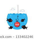 Rage Bait Clickbait Concept Vector Icon. Angry Fishes Around Red Hook Bait 133402246