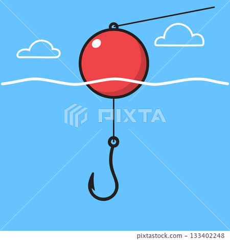 Minimalist Fishing Hook and Red Bobber Line Under The Water Surface 133402248