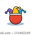 Red ball with Jester Hat. Clown Concept. Isolated Vector Illustration 133402249