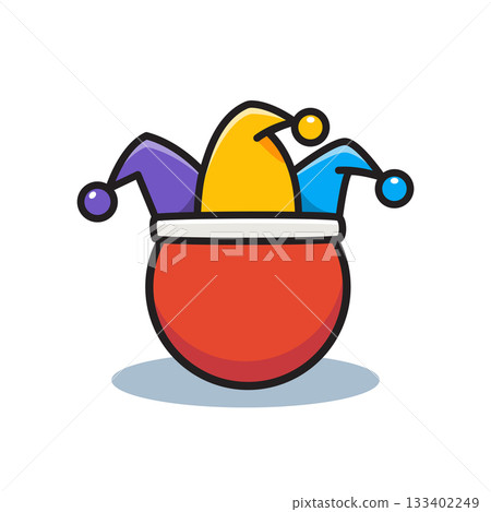 Red ball with Jester Hat. Clown Concept. Isolated Vector Illustration Red ball with Jester Hat. Clown Concept. Isolated Vector Illustration 133402249