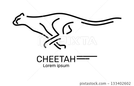 A running cheetah, a symbol of speed, power and agility, logo designs for sports, transportation and technology brands that want to convey a sense of speed. Vector icon design illustration. 133402602