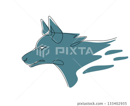 Wolf portrait side face, Continuous line art drawing style, Design template linear and color abstract minimal style. Vector illustration. 133402935