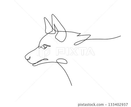 Wolf portrait side face, Continuous line art drawing style, Design template linear minimal style. Vector illustration. Wolf portrait side face, Continuous line art drawing style, Design template linear minimal style. Vector illustration. 133402937