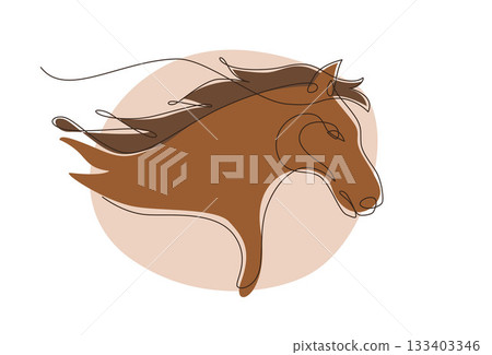 Horse portrait side face, Continuous line art drawing style, Color abstract, One line art animal, Design template linear minimal style. Drawing isolated on white background. Vector illustration. Horse portrait side face, Continuous line art drawing style, Color abstract, One line art animal, Design template linear minimal style. Drawing isolated on white background. Vector illustration. 133403346