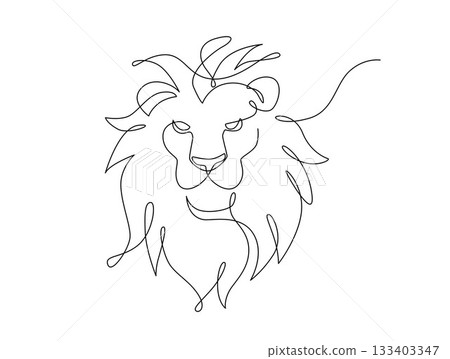 Lion head continuous line drawing. Front view single linear decorative design concept. Lion abstract linear minimal style, Hand drawn isolated on white background. Vector design illustration. Lion head continuous line drawing. Front view single linear decorative design concept. Lion abstract linear minimal style, Hand drawn isolated on white background. Vector design illustration. 133403347