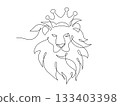 Continuous line drawing of lion head wearing a crown. Front view single linear decorative design concept. Lion abstract linear minimal style, Hand drawn isolated on white background. Vector. 133403398