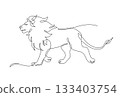 Continuous line drawing lion walking, Side view single linear decorative design concept. Lion abstract linear minimal style, Hand drawn isolated on white background. Vector design illustration. 133403754