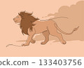 Continuous line drawing lion walking, Side view single linear decorative design concept. Lion color abstract linear minimal style, Hand drawn isolated on white background. Vector design illustration. 133403756