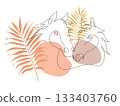 Two horse face portrait, Continuous line art drawing style, One line art animal, Horse head color abstract linear minimal style. Drawing isolated on white background. Vector design illustration. 133403760