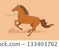 Continuous line drawing horse running, Side view single linear decorative design concept. Horse color abstract linear minimal style, Hand drawn isolated on brown background. Vector illustration. 133403762