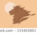 Continuous line drawing lion portrait face, Side view single linear decorative design concept. Lion color abstract minimal style, Hand drawn isolated on white background. Vector design illustration. 133403801