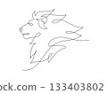 Continuous line drawing lion portrait face, Side view single linear decorative design concept. Lion linear minimal style, Hand drawn isolated on white background. Vector design illustration. 133403802