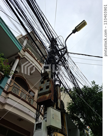 Vietnam Street Electrical Wires on Utility Pole Vietnam Street Electrical Wires on Utility Pole 133403901