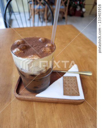 Vietnamese Iced Egg Coffee in a Glass Cup Vietnamese Iced Egg Coffee in a Glass Cup 133403916
