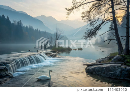 beautiful landscape of the lake in the mountains beautiful landscape of the lake in the mountains 133403930