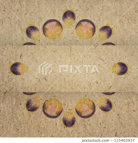 Vintage recycled paper background with circular watercolor design, aged textured surface and retro print aesthetic for creative archival style decoration Vintage recycled paper background with circular watercolor design, aged textured surface and retro print aesthetic for creative archival style decoration 133403937
