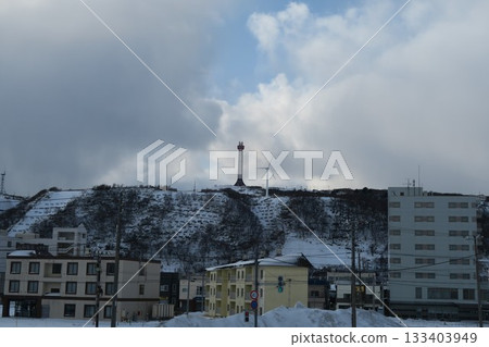 Wakkanai Park and Wakkanai City Founding Centennial Memorial Tower in winter, Hokkaido 133403949