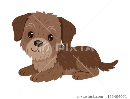 Cute brown puppy lying down. Simple colorful flat style illustration. 133404031