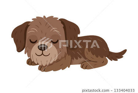 Cute brown dog resting or sleeping. Simple Hand drawn flat style.  133404033