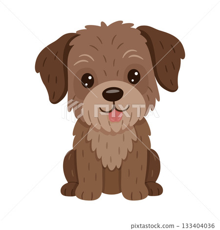 Cute brown dog sitting with tongue out. Hand drawn flat cartoon style. Cute brown dog sitting with tongue out. Hand drawn flat cartoon style. 133404036