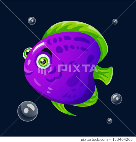 Cute fish. Colorful underwater character, sea animal, ocean and aquarium coral reef fauna. Funny decorative tropical goldfish, seawater wildlife inhabitant. Vector cartoon flat isolated illustration Cute fish. Colorful underwater character, sea animal, ocean and aquarium coral reef fauna. Funny decorative tropical goldfish, seawater wildlife inhabitant. Vector cartoon flat isolated illustration 133404203