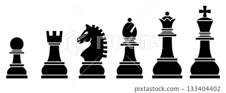 一套各種形狀的國際象棋棋子圖示向量插圖 133404402