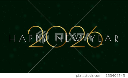luxury 2026 happy new year golden numbers on dark green glitter background banner. 133404545